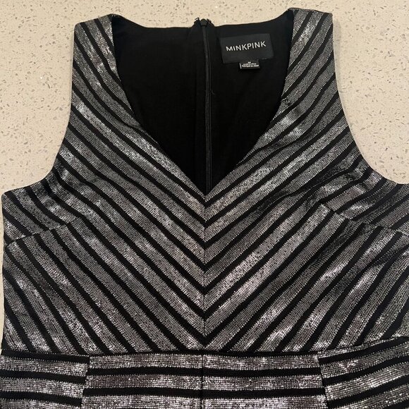 Revolve MINKPINK Size M GLIMMER OF HOPE BLACK SILVER METALLIC STRIPED ROMPER - Picture 8 of 14